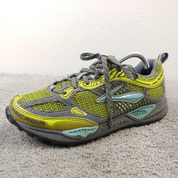 Brooks Cascadia 6 Womens Size 7.5 Trail Running Shoes Yellow Gray Low Top - Picture 7 of 9